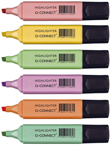 Q-connect markeerstift pastel | geassorteerde kleuren | pak van 6 stuks