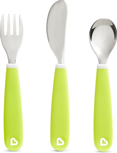 Munchkin kinderbestek - splash kleuter besteksetje - vork, mes en lepel - set van 3 - kinderbestekset - kleur groen - vanaf 18 maanden