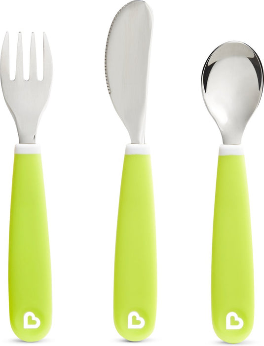 Munchkin kinderbestek - splash kleuter besteksetje - vork, mes en lepel - set van 3 - kinderbestekset - kleur groen - vanaf 18 maanden