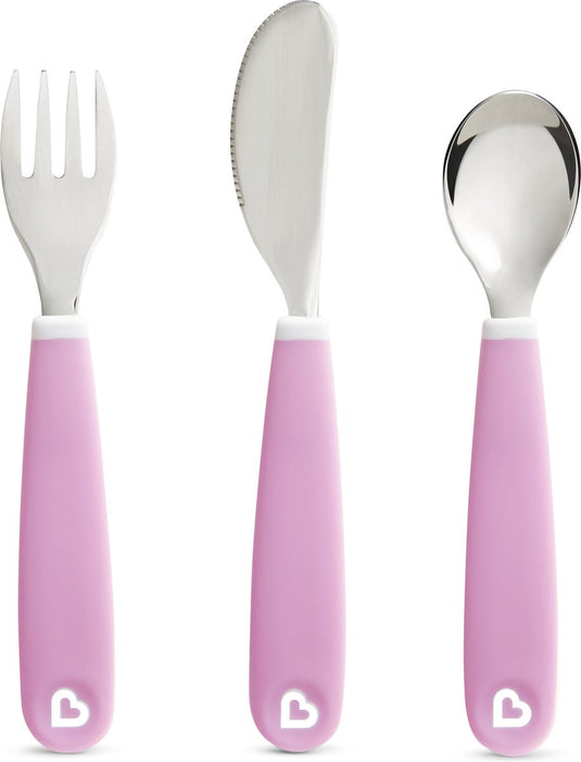 Munchkin kinderbestek - splash kleuter besteksetje - vork, mes en lepel - set van 3 - kinderbestekset - kleur paars- vanaf 18 maanden
