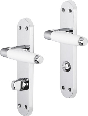 Impresso deurkruk - durban - voor binnen - ovaal deurschild met schroeven en toiletsluiting - chroom - wit - 2 stuks
