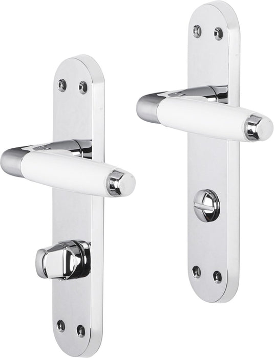 Impresso deurkruk - durban - voor binnen - ovaal deurschild met schroeven en toiletsluiting - chroom - wit - 2 stuks