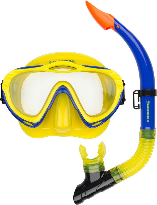 Waimea duikbril met snorkel - kinderen - geel blauw - lens gehard glas