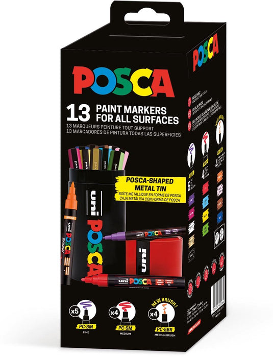 Posca uni paintmarker | assorti | metalen koker van 13 stuks