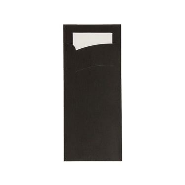 Bestekzakje pochette zwart met wit servet (600 stuks)