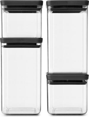 Brabantia tasty+ voorraadbussen - stapelbaar - 2x 0,7 l 2x 1,6 l - dark grey