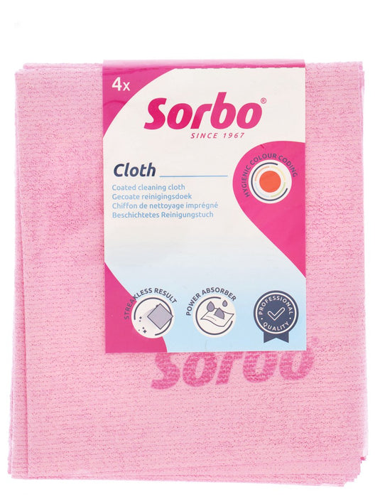 Sorbo prof microvezeldoek - reinigingsdoek voor streeploos schoonmaken - roze - 4 stuks