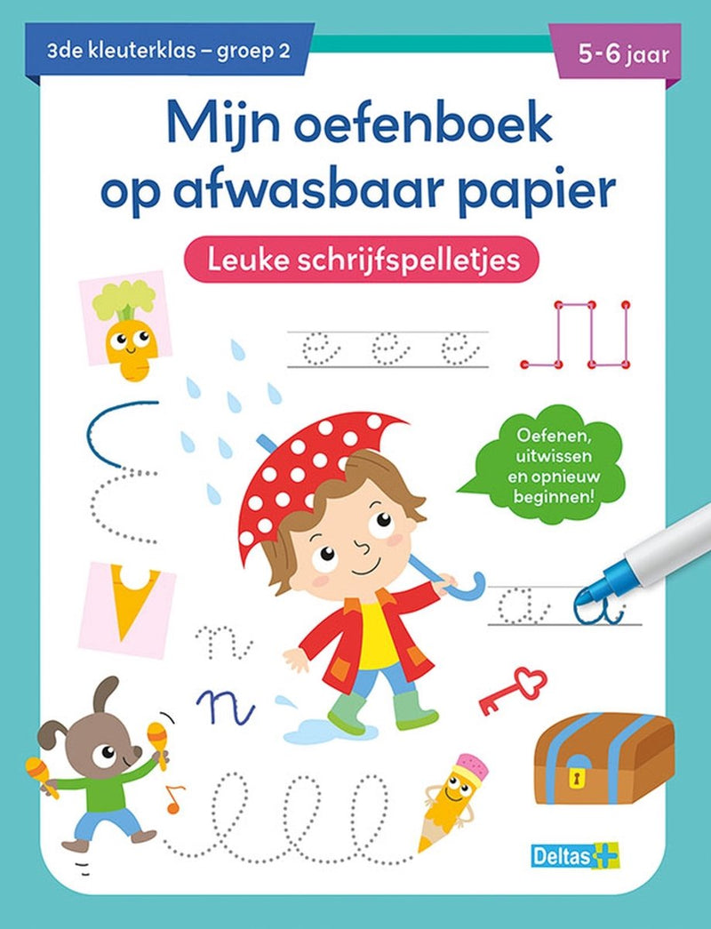 Load image into Gallery viewer, Deltas oefenboek afwasbaar papier leuke schrijfspelletjes (5-6 j.)
