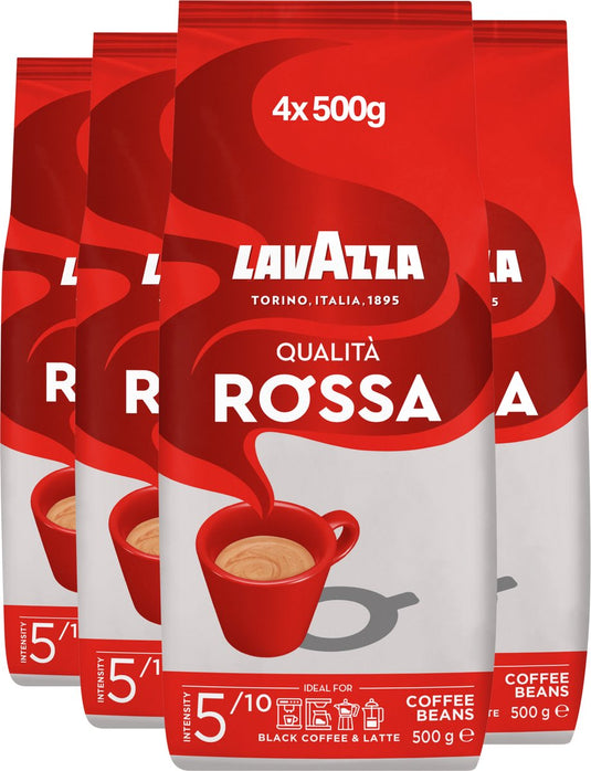 Lavazza qualità rosso koffiebonen - koffie blend van robusta en arabica bonen - intensiteit 5 10 - 4 x 500 gram