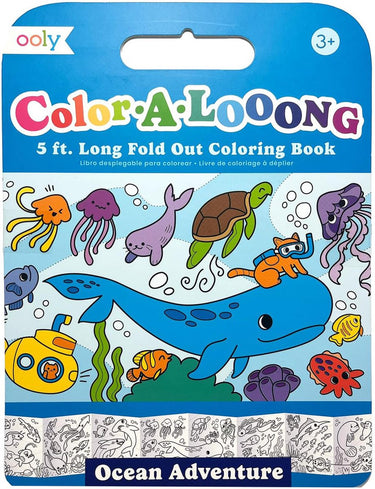 Ooly - color-a-looong fold out kids coloring book (ocean adventure) - uitklapbaar kleurboek - kleurboek bevat op de zee geïnspireerde illustraties, waaronder waterdieren en activiteiten op het strand - geschikt vanaf 3 jaar