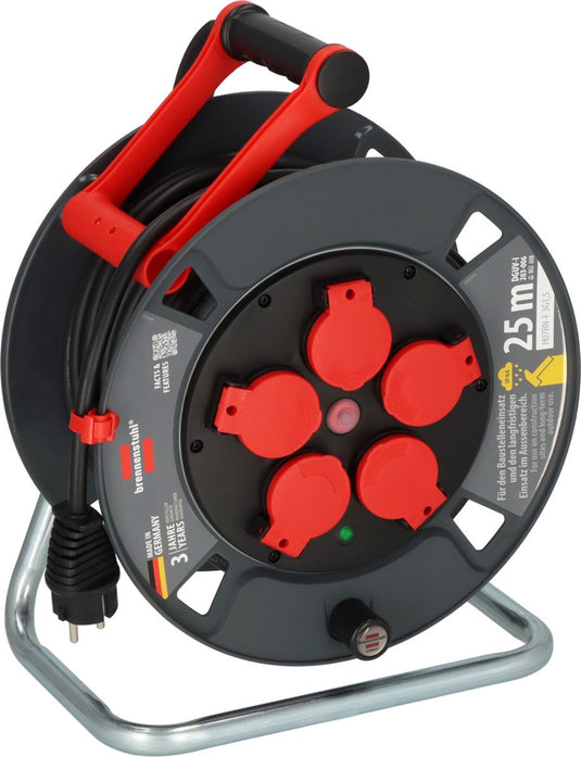 Brennenstuhl professional kabelhaspel 300 ku 2100 (25m kabel in zwart, gemaakt van speciale kunststof, voor gebruik op bouwplaatsen en permanent buitengebruik, made in germany)
