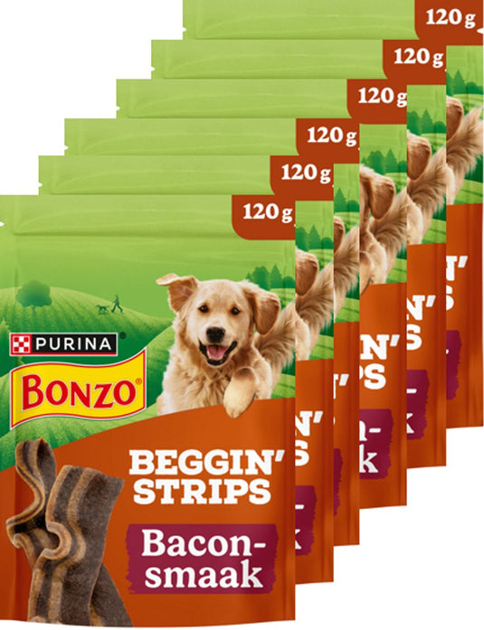 Bonzo beggin' strips - hondensnacks - bacon - 6 x 120 g