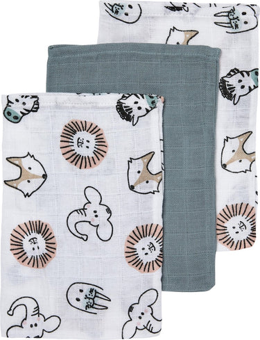 Meyco baby animal washandjes - 3-pack - hydrofiel - multicolour - 20x17cm