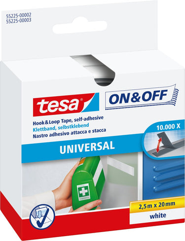 Tesa klittenband on off zelfklevend voor lichte voorwerpen bevestigen – wit 2cm x 250cm
