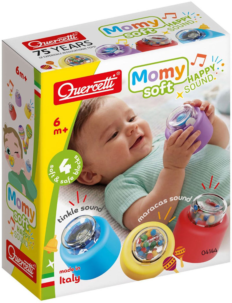 Load image into Gallery viewer, Quercetti zachte bouwblokken baby speelgoed met geluid 4-delig sensorisch.
