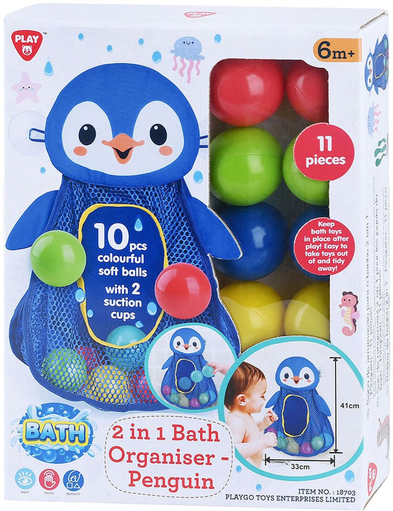 Afbeelding laden in galerijviewer, Playgo badspeelgoed opberger pinguin met ballen - 11dlg.
