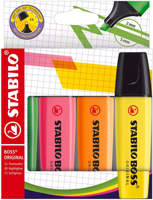 Stabilo boss original - markeerstift - hoogste kwaliteit - etui met 4 kleuren