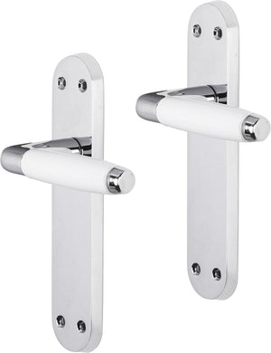 Impresso deurkruk - durban - voor binnen - ovaal deurschild met schroeven - chroom - wit - 2 stuks