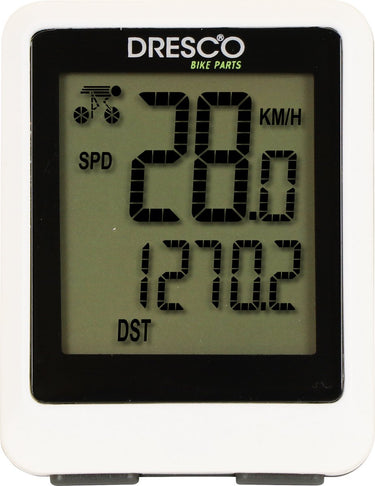 Dresco draadloze fietscomputer - 12 functies – grote display – scanfunctie – spatwaterdicht – incl. (cr2032) batterijen – klok (12 of 24 uur) - automatische start stop – achtergrondverlichting – incl. bevestigingsmaterialen - wit
