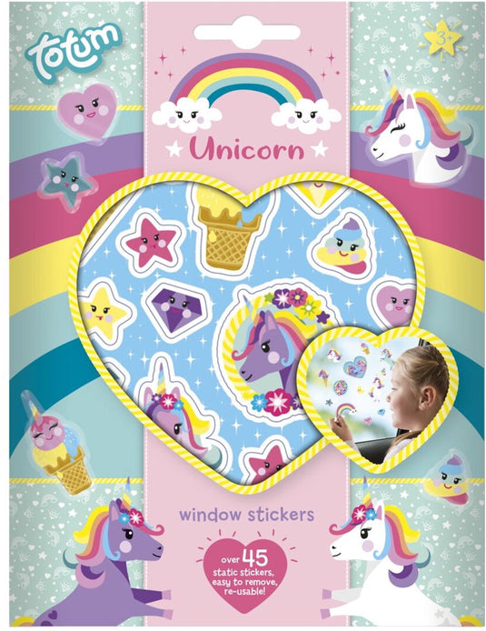 Totum unicorn raamstickers verplaatsbare stickers eenhoorn | 45 stuks niet permanent voor thuis en op reis | speelgoed junior vanaf 3 jaar