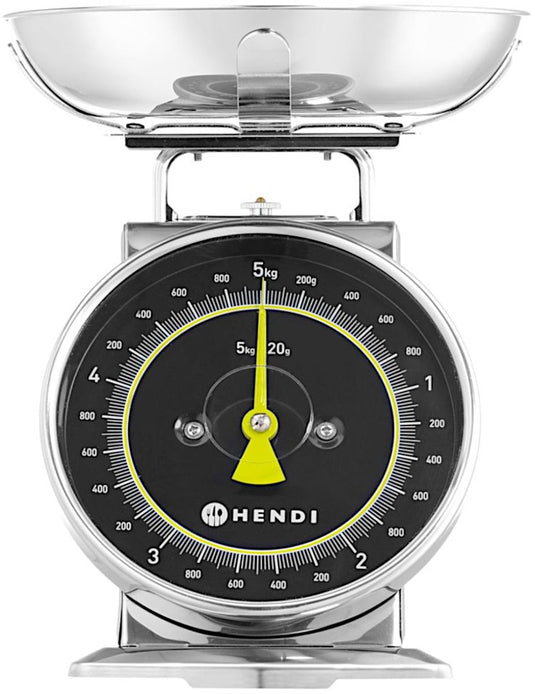 Hendi mechanische keukenweegschaal - roestvast staal - analoge wijzerplaat - max. 5 kg - ø207 mm - klassiek ontwerp