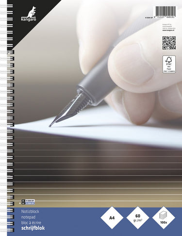 Kangaro schrijfblok - a4 - met lijn - spiraal - 60 grams - 200 pagina's