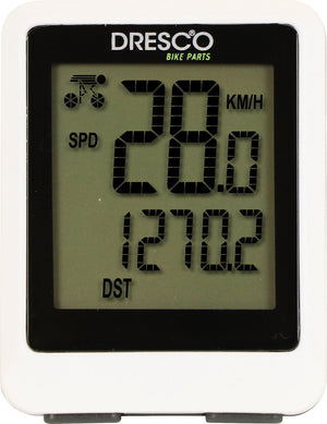 Dresco draadloze fietscomputer - 12 functies – grote display – scanfunctie – spatwaterdicht – incl. (cr2032) batterijen – klok (12 of 24 uur) - automatische start stop – achtergrondverlichting – incl. bevestigingsmaterialen - wit