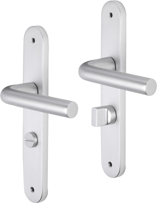 Impresso deurkruk - bolton - voor binnen - ovaal deurschild met schroeven en toiletsluiting - aluminium - 2 stuks