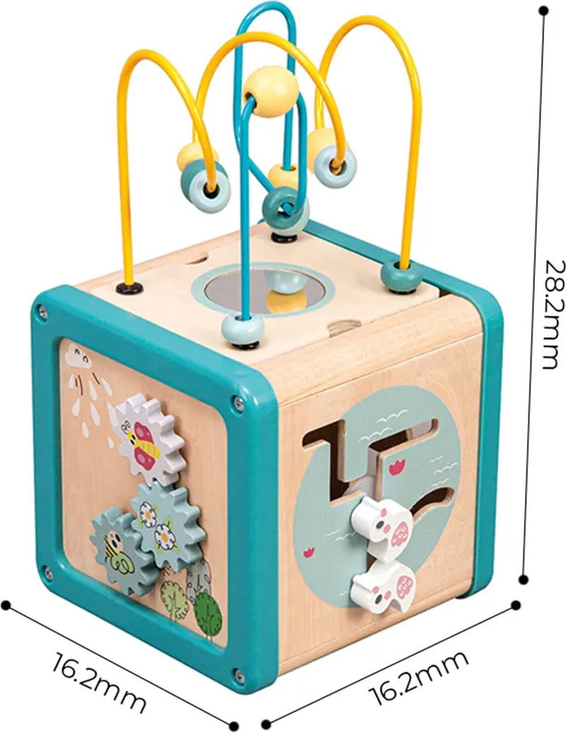 Load image into Gallery viewer, Playwood houten motoriek activiteiten kubus met kralenframe groen
