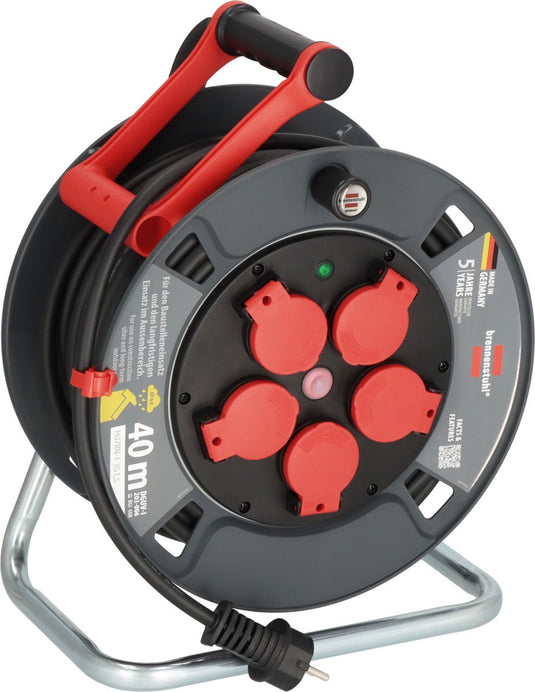 Brennenstuhl professional kabelhaspel 300 ku 4100 (40m kabel in zwart, gemaakt van speciale kunststof, voor gebruik op bouwplaatsen en permanent buitengebruik, made in germany)