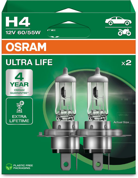Osram ultra life serie - halogeen voertuiglamp - h4 - lange levensduur - 4 jaar garantie