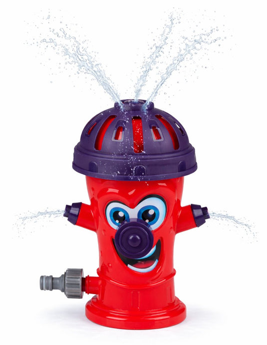 Eddy toys watersproeier brandkraan - water sprinkler met slangaansluiting - tuinsproeier kinderen - waterspeelgoed voor buiten - rood met paarse details