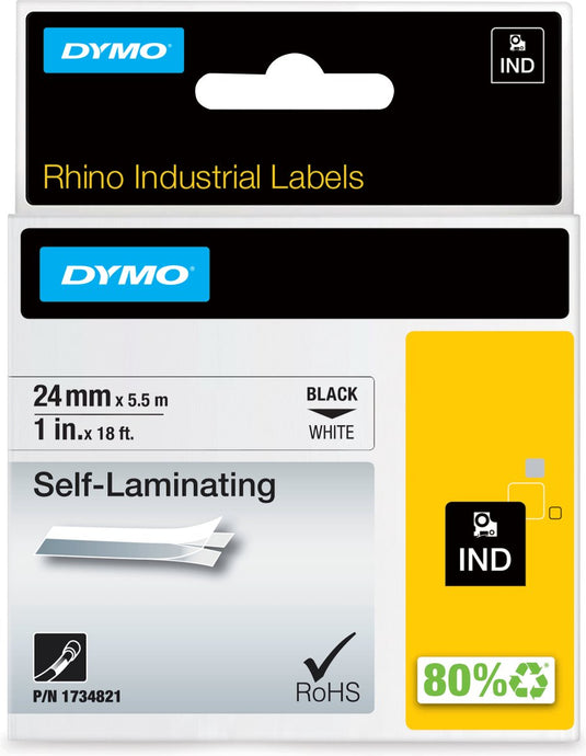 Dymo rhino industriële zeflaminerende labels | 24 mm x 5,5 m | zwarte afdruk op wit | voor rhino labelprinters