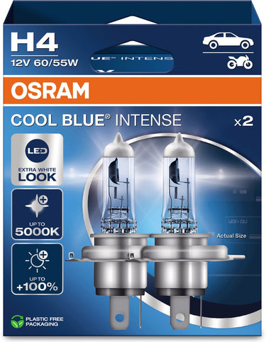Osram cool blue intense next gen h4 halogeen autolampen – witter licht en tot 100% meer zicht - duitse kwaliteit - set met 2 lampen - 64193cbn-2hb
