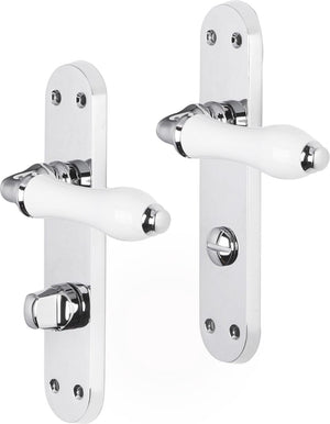 Impresso deurkruk - perth - voor binnen - ovaal deurschild met schroeven en toiletsluiting - chroom - wit - 2 stuks
