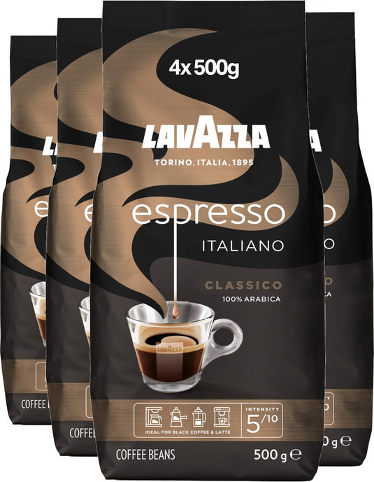 Lavazza espresso italiano classico koffiebonen - 100% arabica koffie bonen - intensiteit 5 10 - 4 x 500 gram