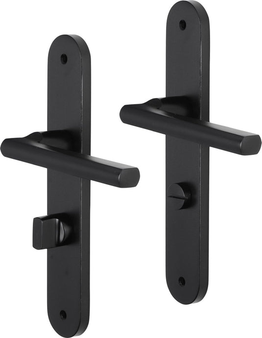 Impresso deurkruk - redhill - voor binnen - ovaal deurschild met schroef en toiletsluiting - aluminium zwart - 2 stuks
