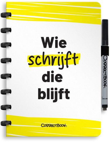 Correctbook a5 uitwisbaar notitieboek – herbruikbaar schrift – wie schrijft die blijft – mix binnenwerk – inclusief pen wisdoekje – aanvulbaar met extra pagina’s