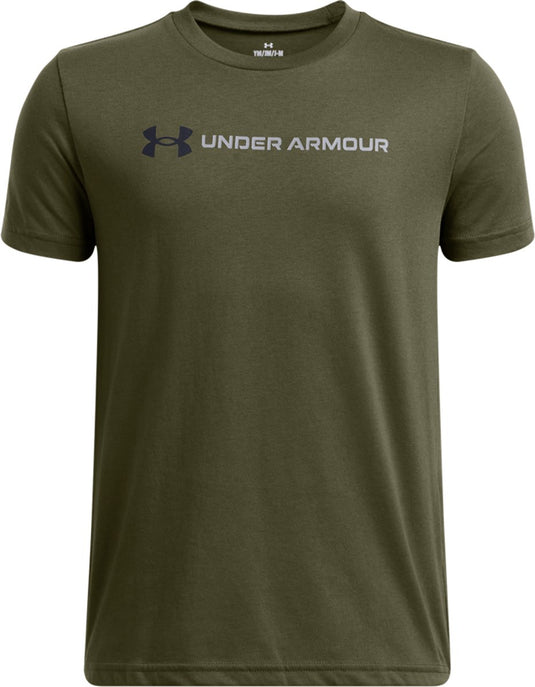 Under armour ua b logo wordmark ss unisex sportshirt - groen - zwart
