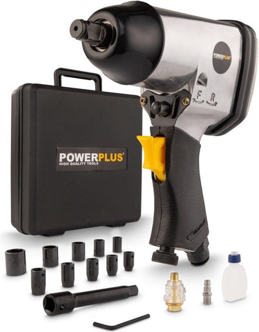 Powerplus pneumatische slagmoersleutel powair0010 - luchtgedreven moersleutel van 1 2 , 6,3 bar en 7000 tpm, pneumatisch gereedschap