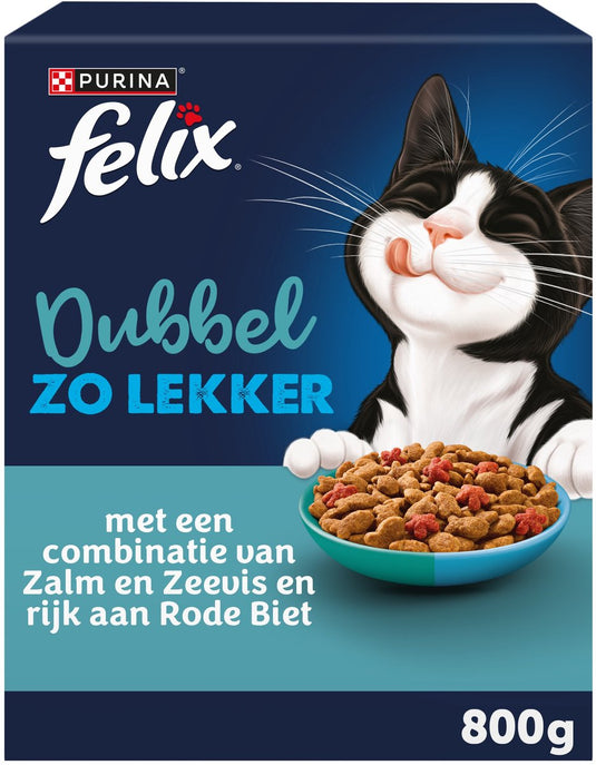 Felix dubbel zo lekker kattenvoer droogvoer - zalm zeevis - 5 x 800g