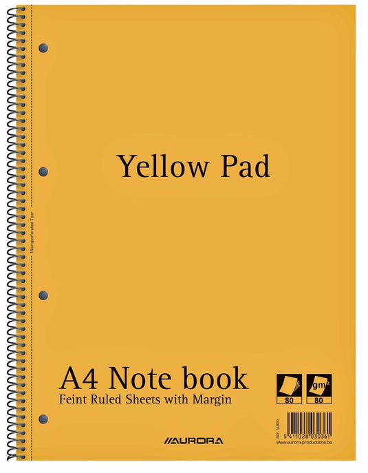 Aurora collegeblok - yellow pad - a4 - gelinieerd - gerecycled notitieblok - 160 bladzijden