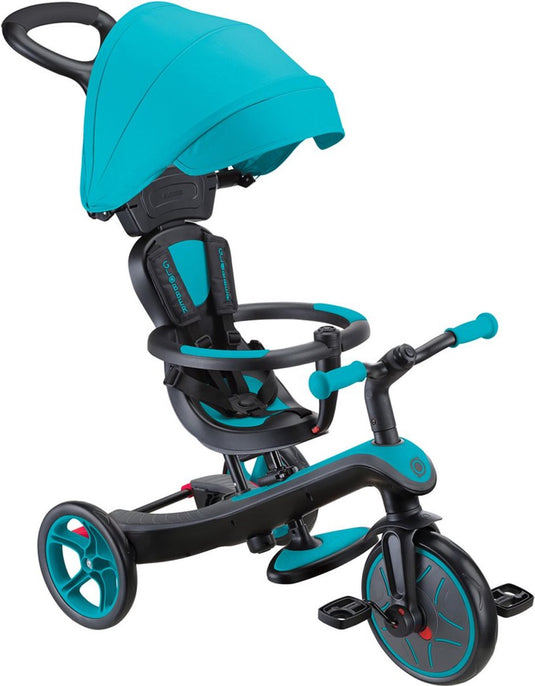 Globber driewieler - trike 4 in 1 in teal - groen blauw - 4in1 converteerbaar - met duwstang - vanaf 10 maanden tot 5 jaar