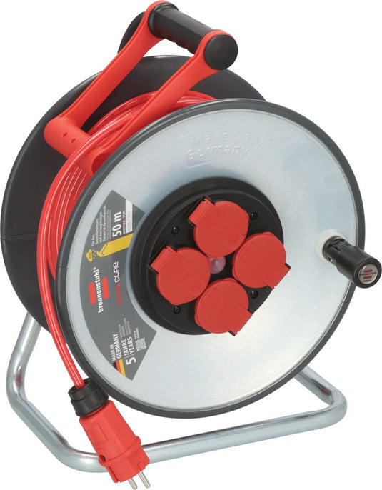 Brennenstuhl bouwkabelhaspel 4-voudig h07bq-f 3 x 1.5mm staal ip44 50 meter - rood 9191500210