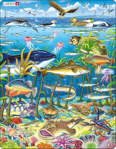 Larsen zeedieren in de noord atlantische oceaan – puzzel – dieren – zeedieren – educatieve legpuzzel voor kinderen – 60 stukjes – gemaakt in noorwegen – extra dikke 2,5 mm stukjes – tray met vaste rand