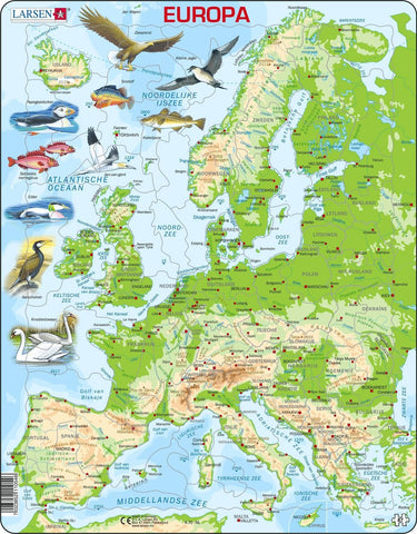 Larsen legpuzzel kaart europa - geografisch met dieren, 87st.
