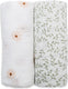 Lulujo - hydrofiele doek - swaddle - katoen - 100x100 cm - 2-pack - daisies greenery