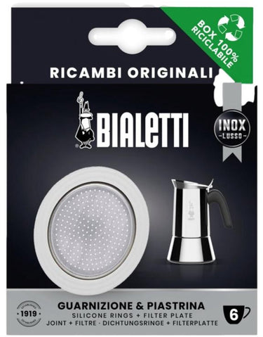 Bialetti filterplaatje + siliconen ring – geschikt voor 6-kops rvs percolators – origineel reserveonderdeel