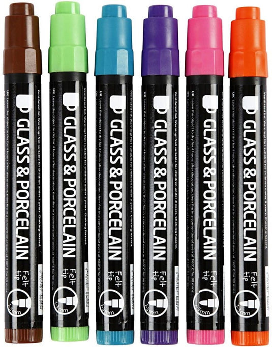 Creativ company glas- en porseleinstiften extra kleuren, 6st.