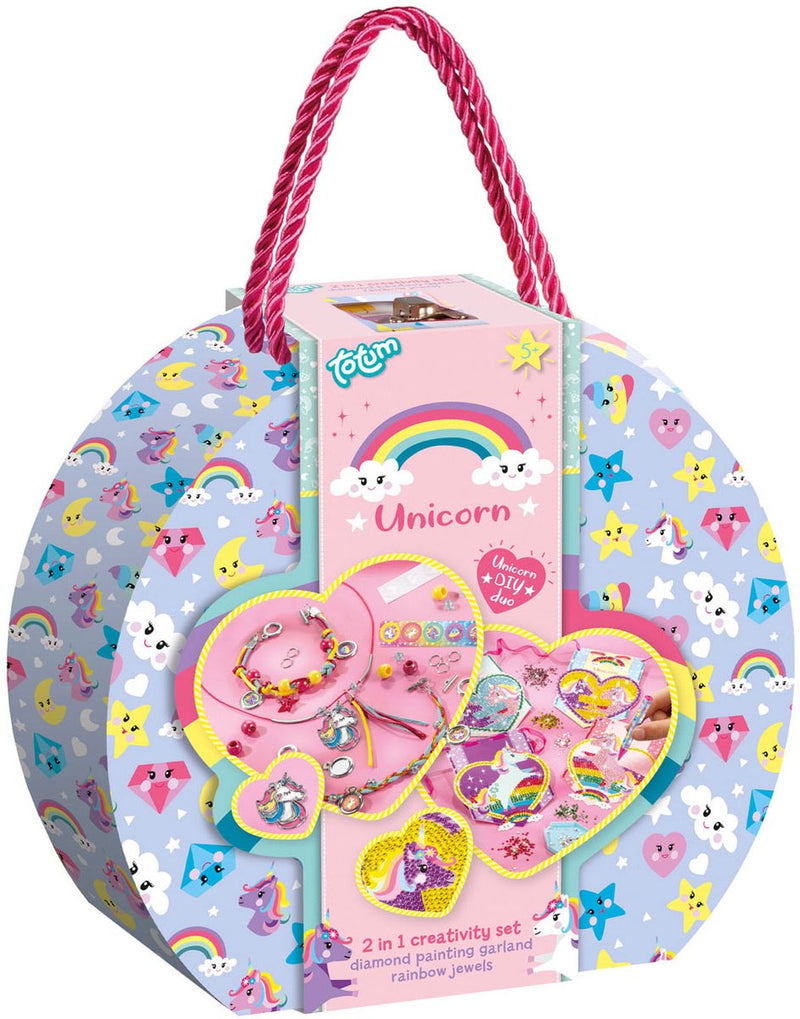 Load image into Gallery viewer, Totum unicorn knutselkoffer 2-in-1 knutselset armbandjes maken en diamond painting - creatief speelgoed meisjes vanaf 5 jaar cadeau tip knutselen sieradenpakket
